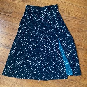Polka Dot Split Thigh Skirt small dark green polka dot skirt slit